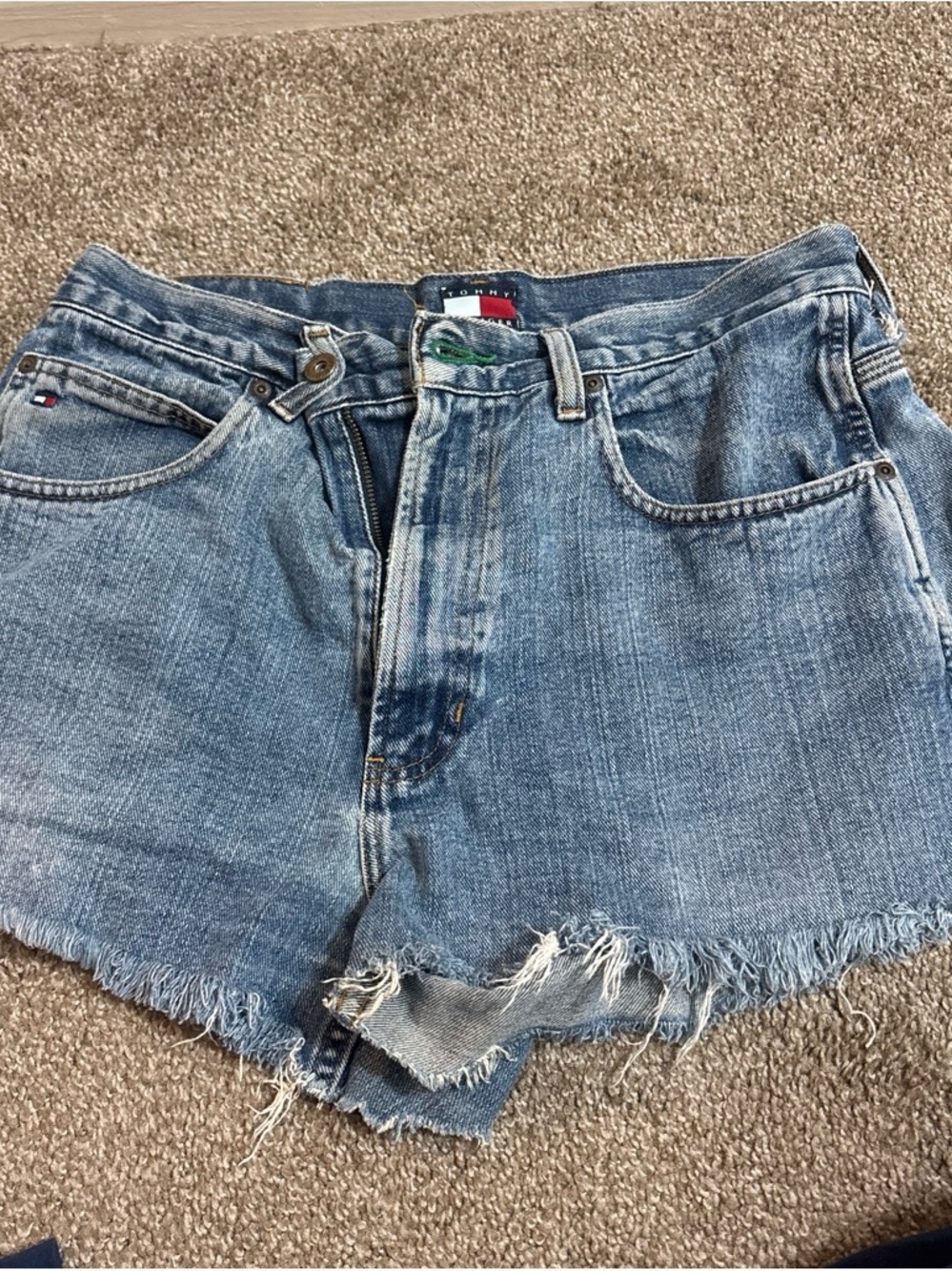 Tommy Hilfiger Light Blue Denim Frayed Hem Cutoff Shorts